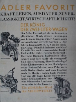 Adler Favorit Modelprogram 1930 Carbrochure (2086)